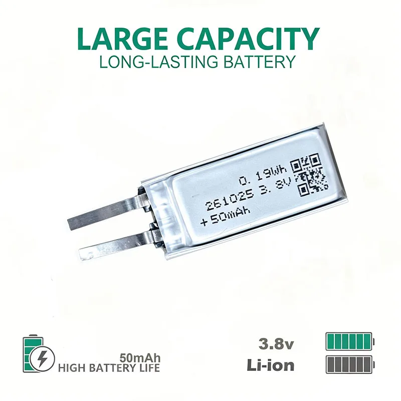 AEC High Voltage Li-Po Battery 261025 50mAh 3.85V Rechargeable Cell for Smart Ring Finger Oximeter Mini Wearable Device