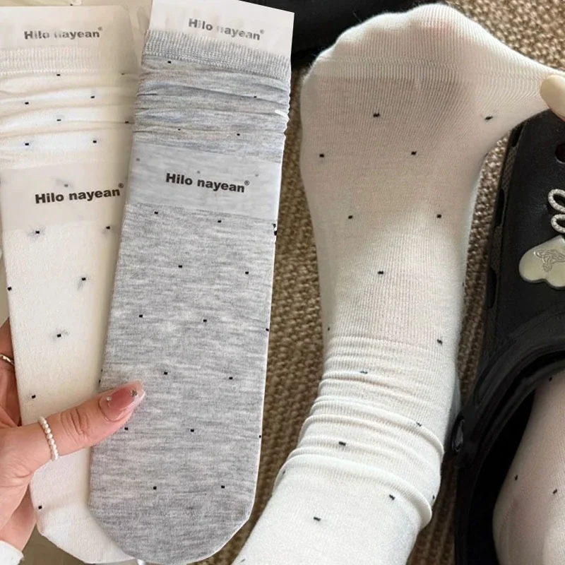 

Summer Socks For Women Thin Polka Dot Sock Hollow Out Loose Socks Women's Casual Basic Sweet Girls Fashion Long Socks Comfort