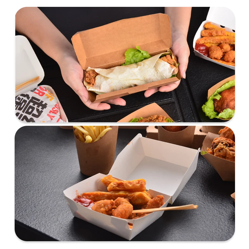 Customized productSenAng Custom Printing Food Grade Paper Burger Box Disposable Hamburger Packaging