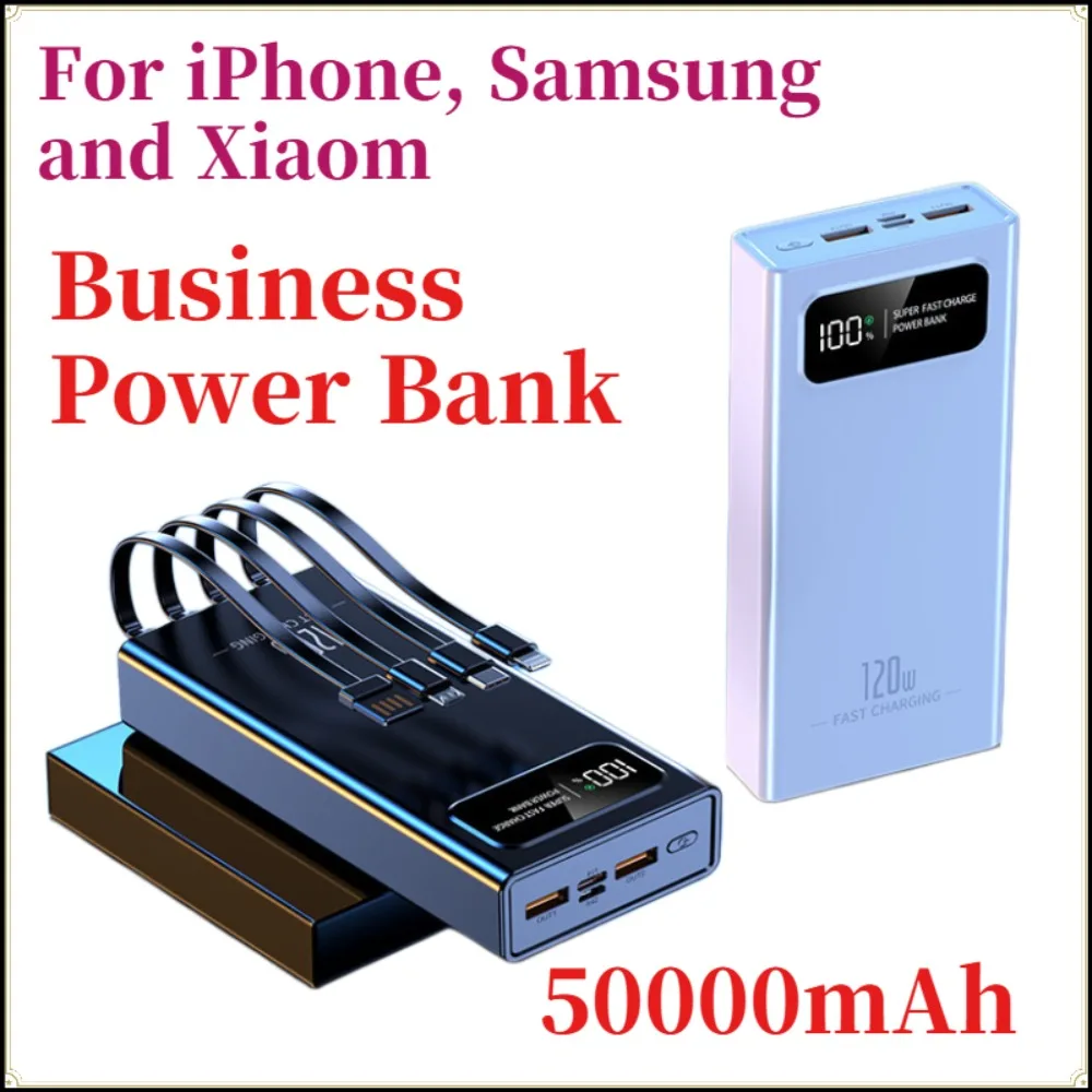 

50000mAh Business Portable Charger, Built-in Cable for Phones and Tablets (iPhone/Samsung/Xiaomi)