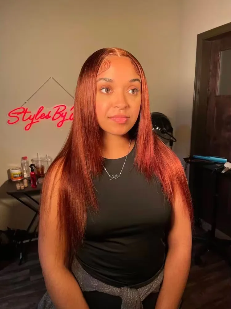 Reddish Brown Straight Hair Wig 100% Virgin Human Hair 5x5 HD Lace Front Pre Plucked 180 Density 18 24 30 Inch Silky Sleek Strands For Black Women
