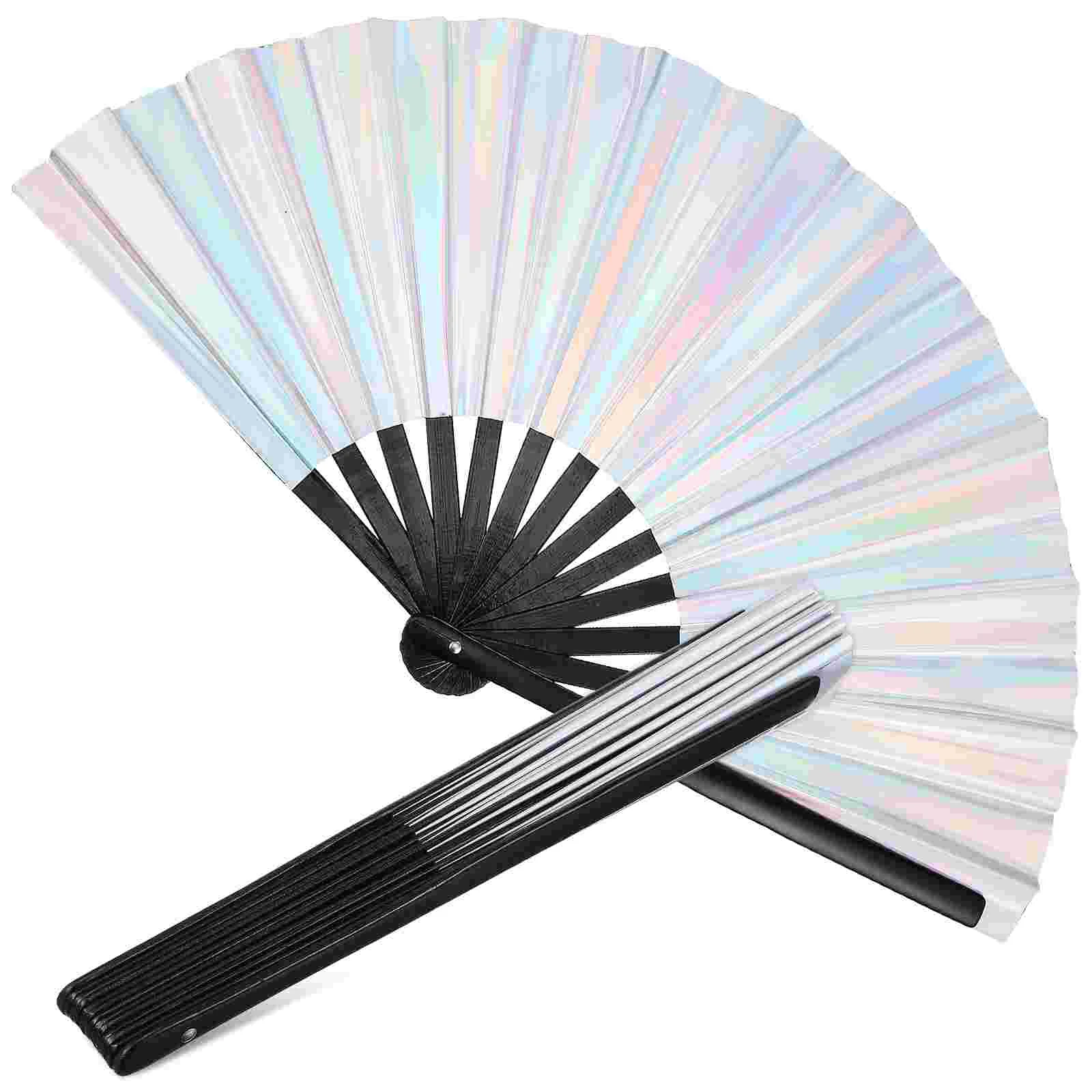 

2 Pcs PVC Bamboo Iridescent Kung Fu Fan Portable Folding Hand Fans for Weddings Carnivals Decorative Eye catching