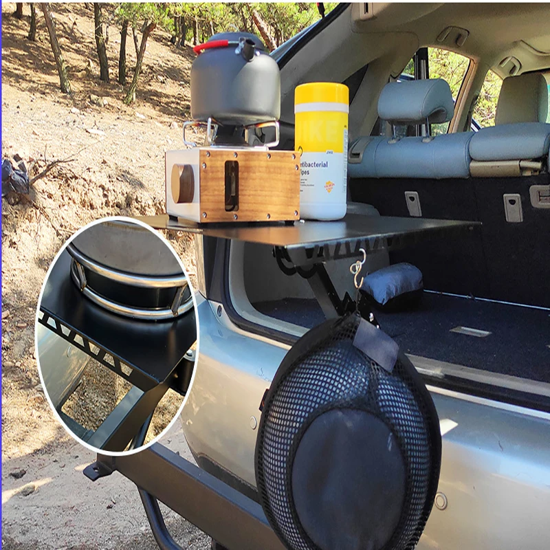 Car Trunk Table Metal Camping Picnic Car Trunk Simple Dining Table Portable Buckle Suitable For SUV Trunk Car Camping Equipment