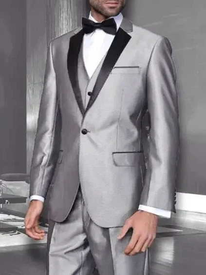 

Grey Satin Wedding Suits For Men Slim Fit 3 Piece Gentle Tuxedo Italian Custom Groom Prom Blazer Sets Veste Costume Homme Luxe