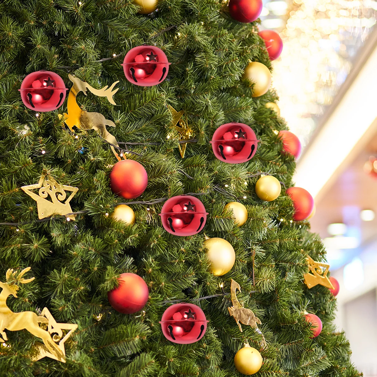 

21Pcs Bell Ribbon Set Golden Mini Jingle Bells 4Cm Sparkling Bells for Christmas Tree Decorations Holiday Party Wedding