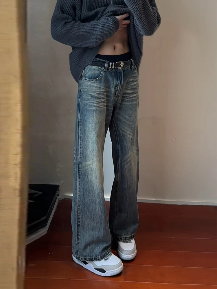 

Retro Blue Men's Jeans High Waist Extended Length Taller Guys Faionable Straight Leg Bell Bot Summer Season