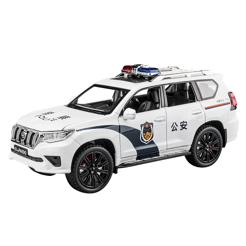 Toyota Prado Police Car for Children, Alloy Model, Decorar, Toy Presentes, 1:22