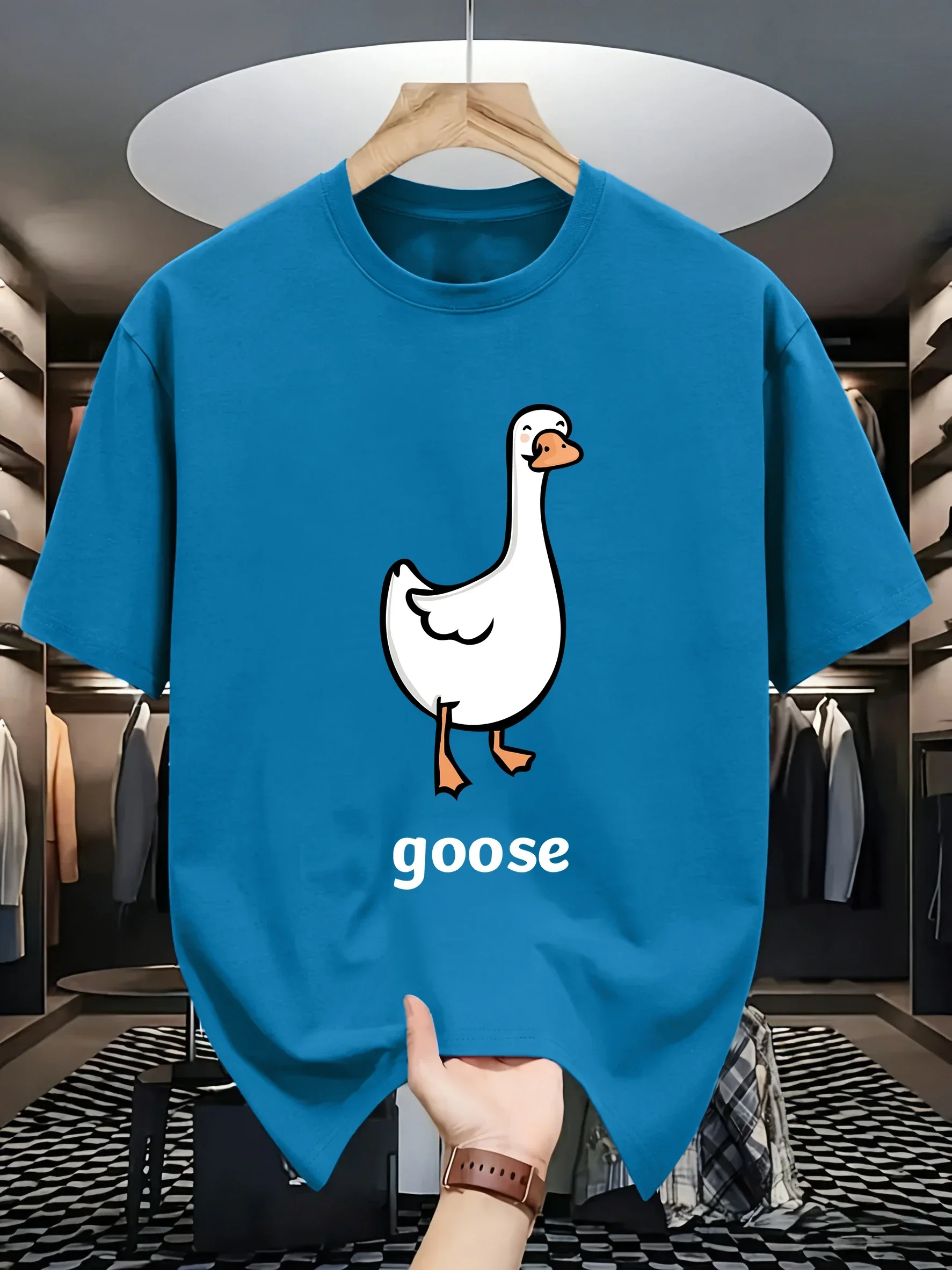 Goose Makes People Happy Printing Basic Casual T-Shirt Man Cotton O-Neck T Shirts Summer Loose Clothes Comfy Sport Short Sleeve