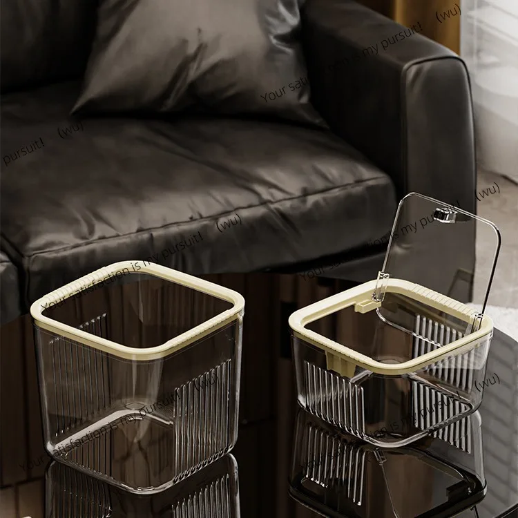 

Light luxury household desktop transparent trash can with lid ins wind high-end living room kitchen Nordic mini