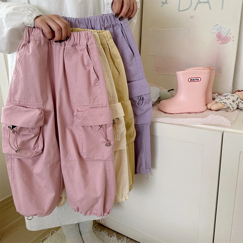 Girls' Side Pocket Work Pants Casual 2025 Spring and Autumn New Trend Fashionable Loose Cool