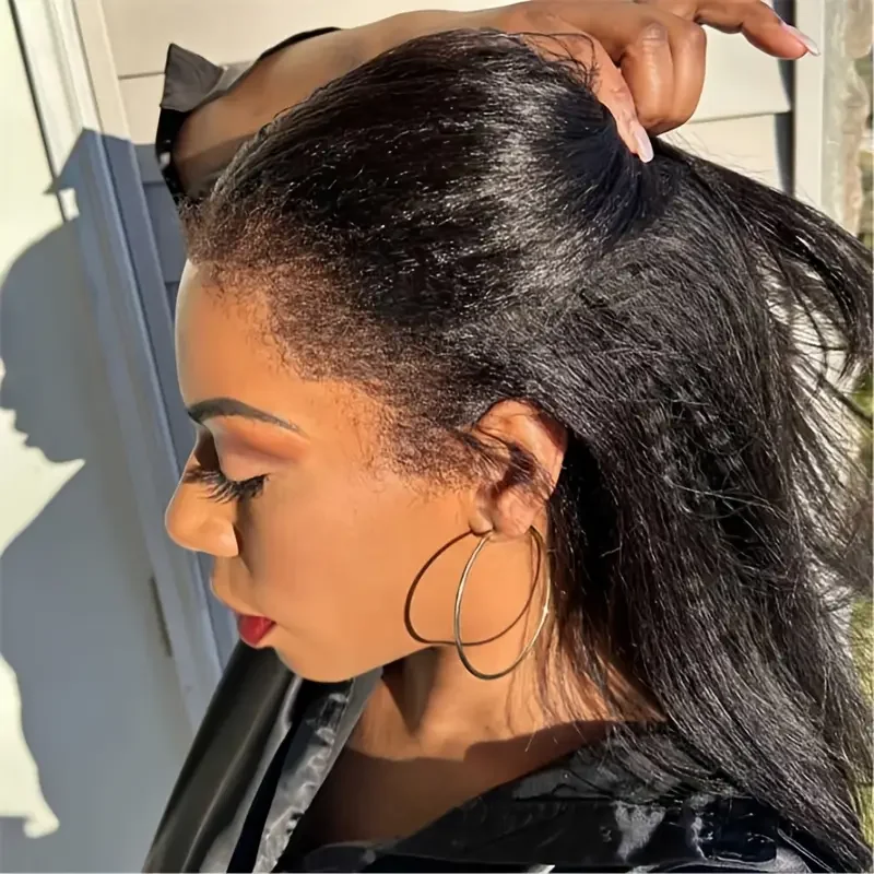 غريب مستقيم نصف شعر مستعار 3 في 1 نصف شعر مستعار مع الرباط الوجه على نصف شعر مستعار ياكي مستقيم غلويليس الباروكات جاهزة لارتداء نصف الباروكات