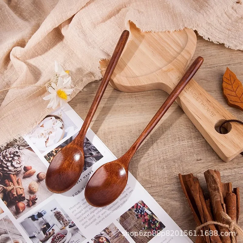 

1pc Long Handle Wooden Spoons Natural Coffee Stirring Rod Tea Dessert Spoon Handle Round For Soup Tableware Kitchen Supplies