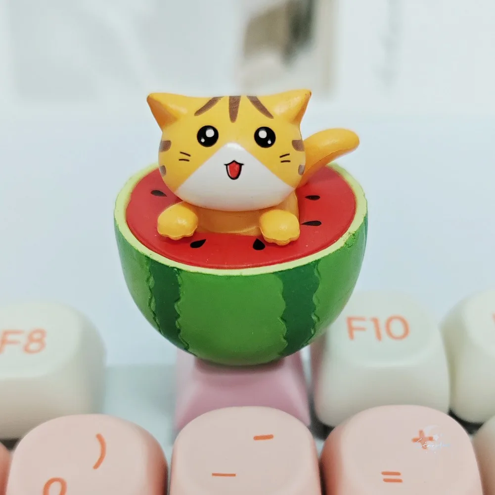 Wassermelone Katze Tastenkappen Kirschprofil Cartoon Tastenkappen Kreuzachse Mechanische Tastatur Ersatzknopf PC Gaming Zubehör