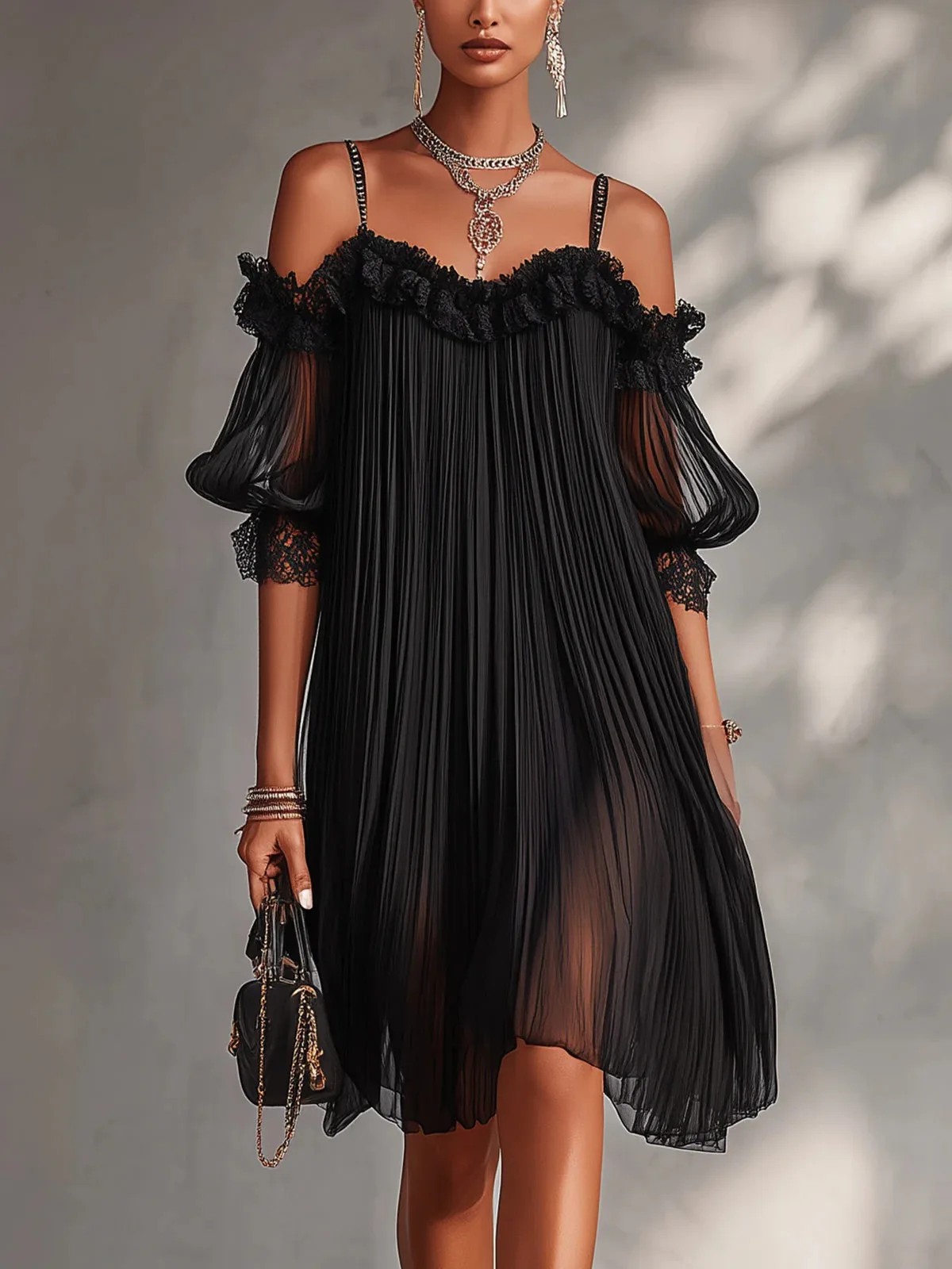 2026 Sexy Off Shoulder Mini Dress Elegant Suspender Dress Summer Fashion Lace Sheer Short  Puff Sleeve Party Dress Chic Vestidos