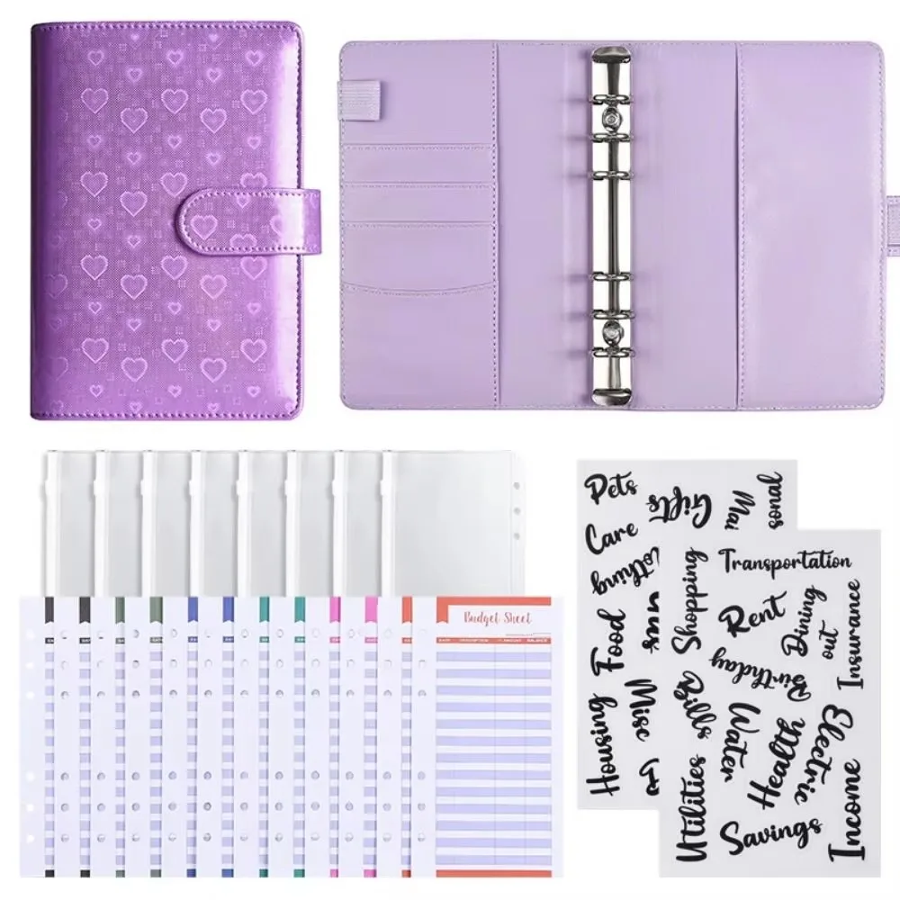 Creative Pu Leather Envelope Challenge Notebook Colorful Love Heart Loose-leaf Notebook a6 Budget Binder Challenge Budget Binder