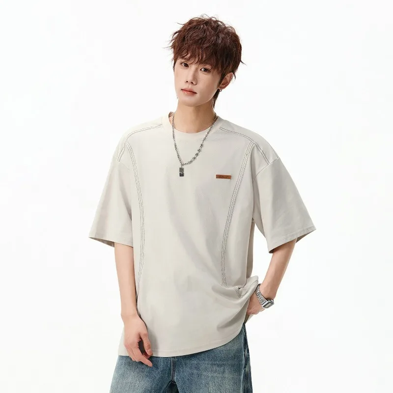 TFETTERS 2026 Summer New Arrival Men's Oversized T-Shirt Contrast Stitching Design Cotton Casual Streetwear Baggy Tee