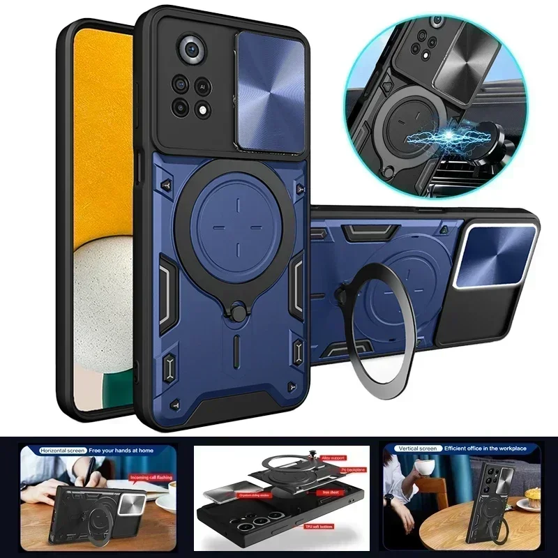 

For Xiaomi Pocophone X4 Pro 5G Case Slide Camera Armor Phone Case For POCO X4 Pro poco x4pro x 4 pro 5g Ring Holder Back Cover