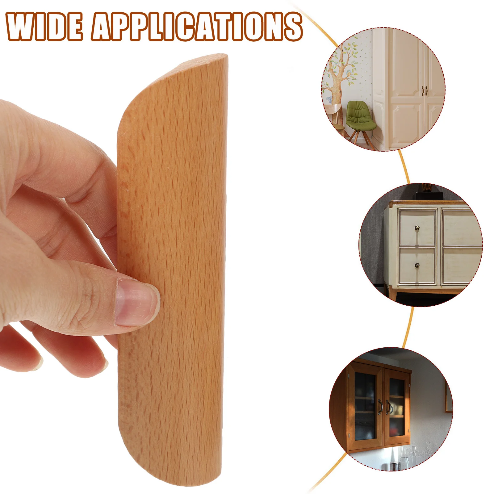 

6Pcs Solid Wood Cabinet Pull Handles Semicircle Shape Wear Resistant Smooth Surface Drawer Handles for Kitchen Dresser Cupboard