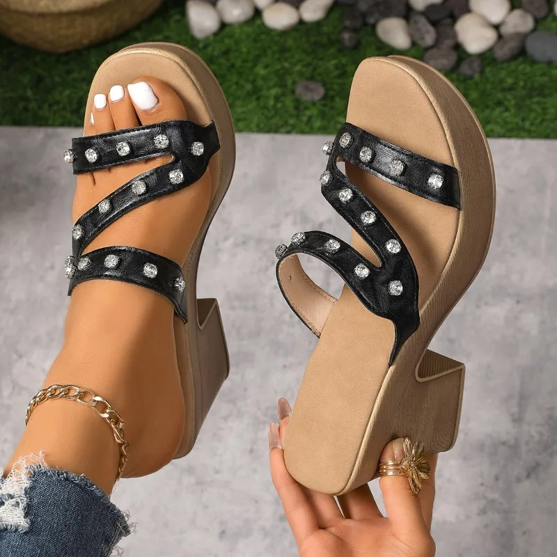 2025 جديد برشام منصة الزخرفية النعال للنساء المألوف سميكة عالية الكعب الصيف أحذية نسائية شباشب لخارج المنزل النعال #3