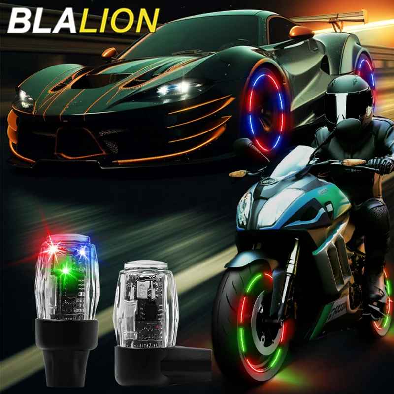Blalion 2/4 pçs auto brilhante bicicleta moto roda pneu luz hub lâmpada haste da válvula de ar luz led com tampa estilo do carro luz