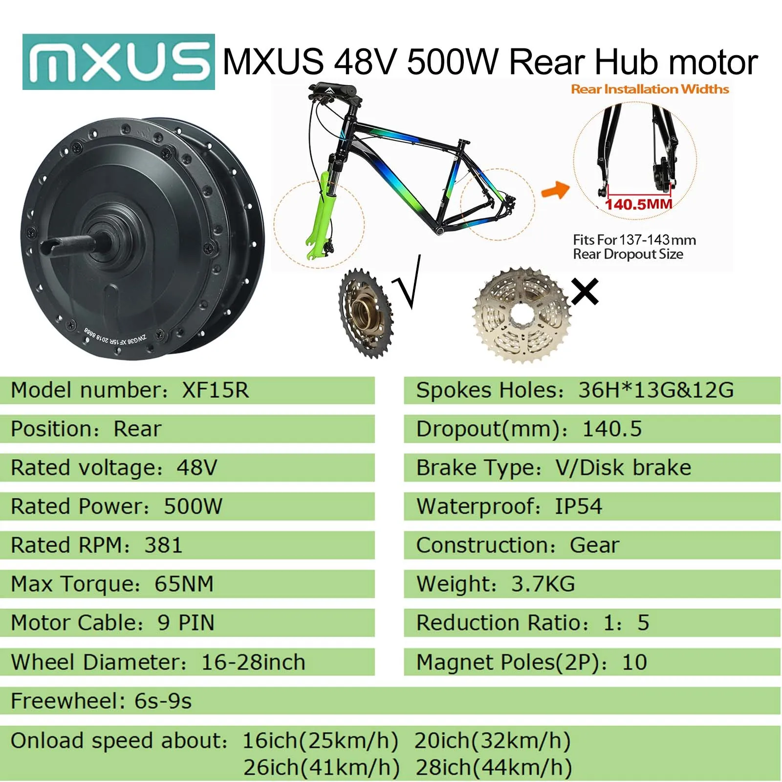 Elektrische fiets E-bike Motor MXUS 36V 250W 350W 48V 500W Hoge Snelheid borstelloze Versnellingsnaaf Motor Voor Achter cassette Wielaandrijving