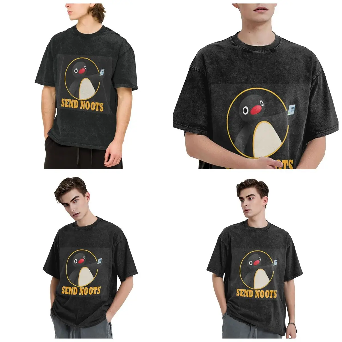 Pingu Pinga Penguin TV Hip Hop Short Sleeve T-Shirts Washed Tops Tees Streetwear T Shirt Harajuku for Men woman