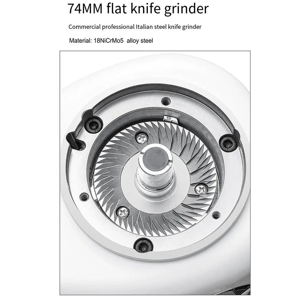 Professionele commerciële elektrische koffiemolen met grote capaciteit 74 mm snijder Roestvrijstalen koffiemolen voor winkel RV Home