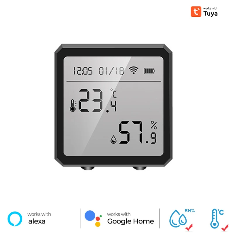 

Tuya Smart WiFi Temperature Humidity Sensor with LCD Screen Wireless Smart Thermometer Hygrometer Works Alexa Hey