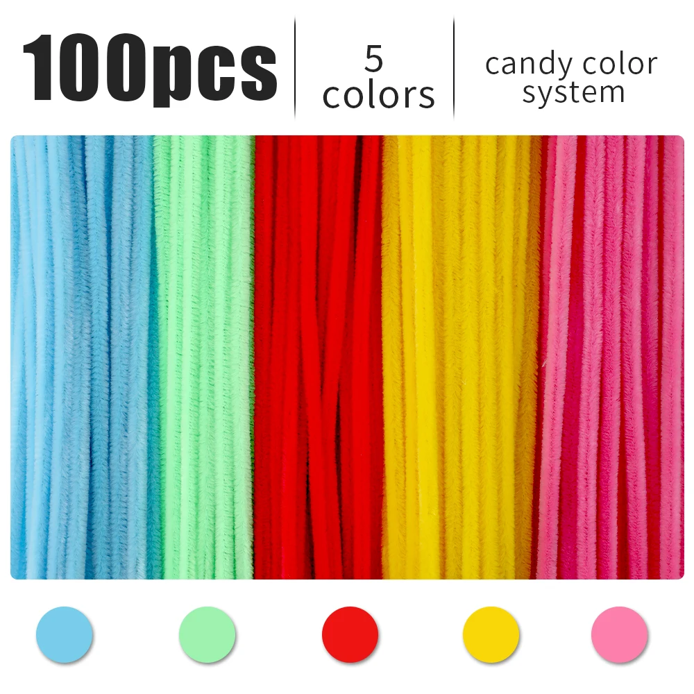 5 Candy colors pipe cleaners potted tabletopm, Chenille Stem Pipe Kids DIY Creative Toys , Handmade Material Plush Strips