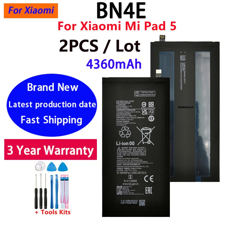 2PCS/Lot 100% High Quality BN4E Battery 4360mAh For Xiaomi Mi Pad 5 Pad5 Tablet Rechargeable Batteries