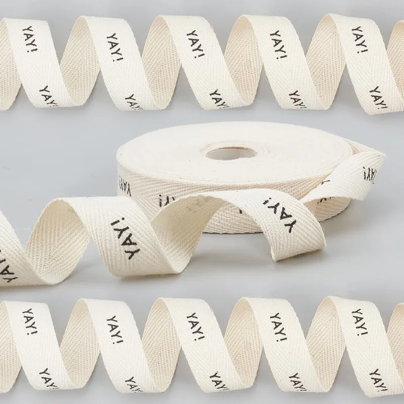 1Roll Cotton Herringbone Tape Ribbon 5/8 Inch×9.84 Yards Yay Ribbon Word Print Ribbon for Gift Wrapping Bowknot Making Birthday