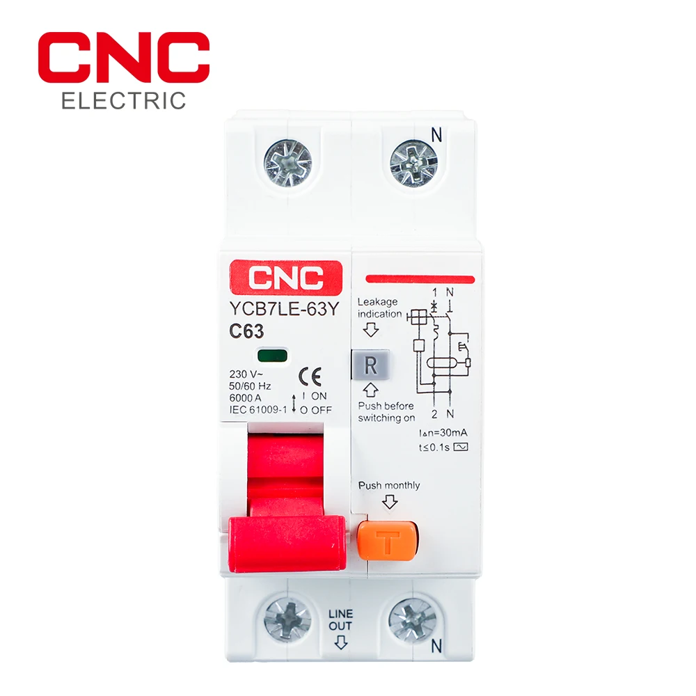YCB7LE-63Y 230V 50/60Hz RCBO MCB 30mA Residual Current Circuit Breaker With Over Current And Leakage Protection