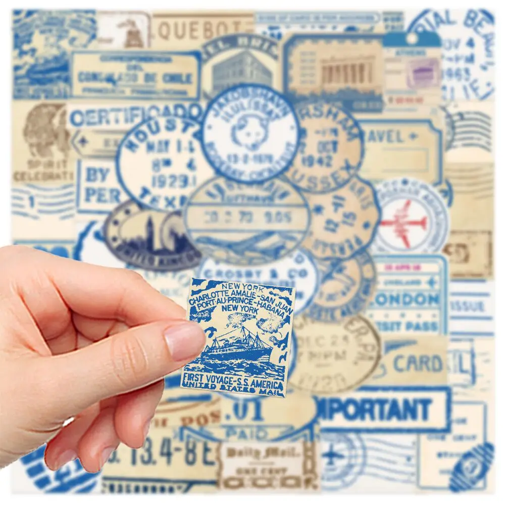 10/50pcs Mixed Postmark Stamp Stickers Vintage Travel Decals DIY Skateboard Guitar Motorcycle Luggage Waterproof Cool Sticker