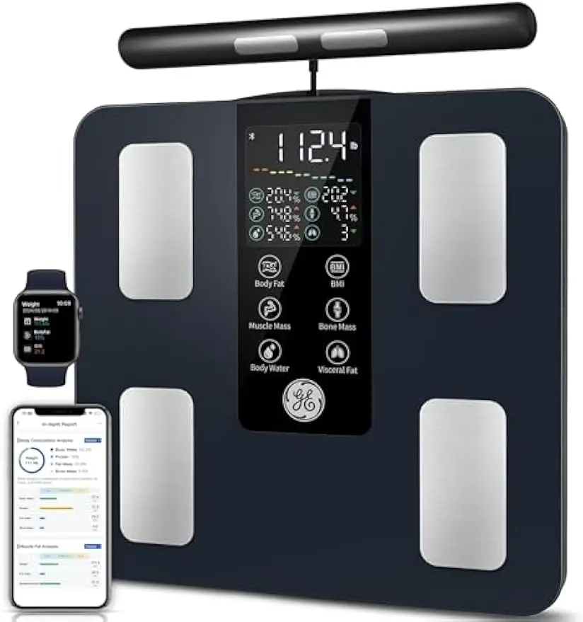 

Smart Body Scale: 8-Electrode Digital Analyzer for Weight, Fat, BMI, Muscle - Bluetooth, 400lb Capacity, Black