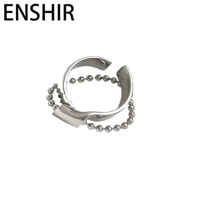 ENSHIR Double Layer Geometric Bead Chain Open Ring For Women Men Twisted Mobius Niche Design Creative Jewelry Gifts Wholesale