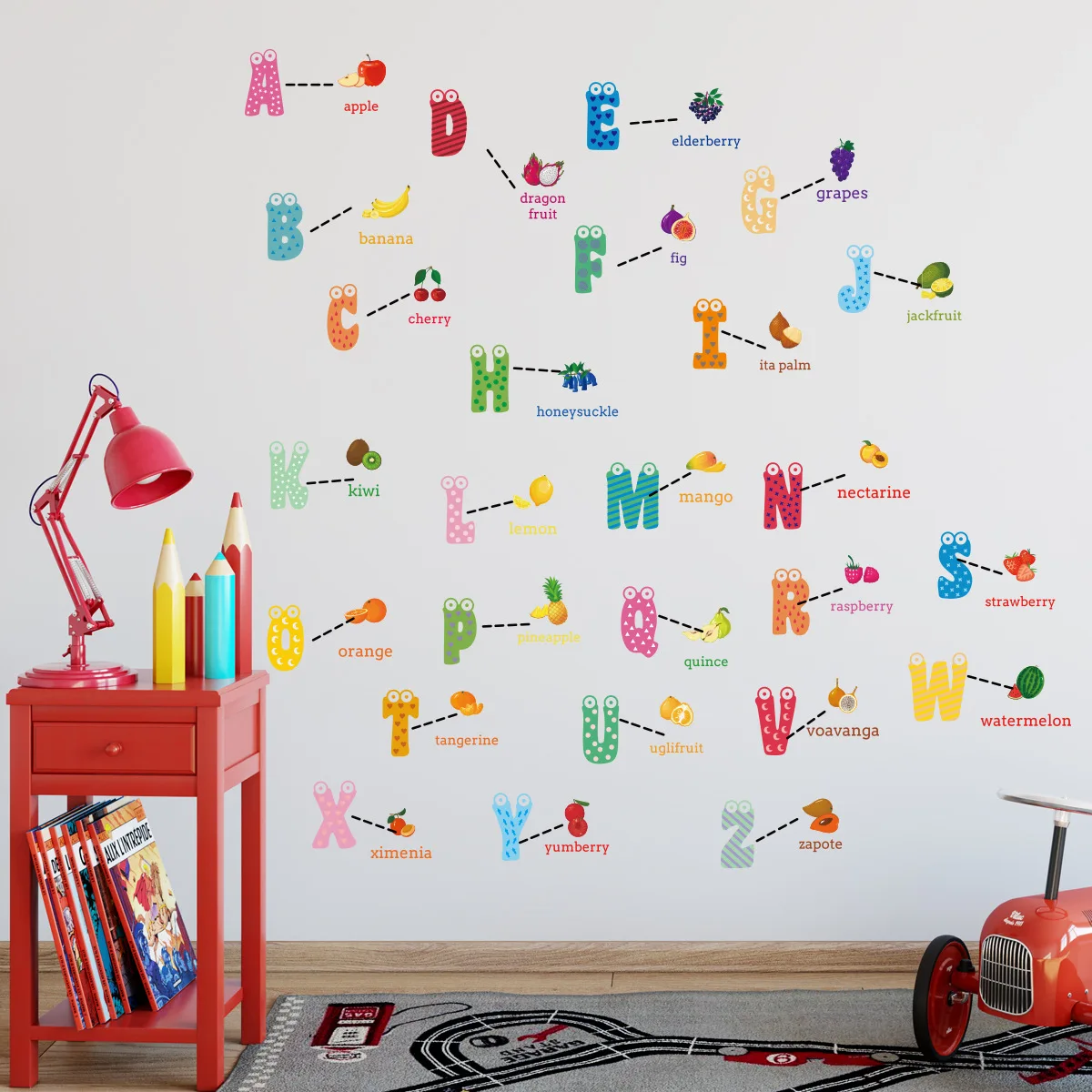 2pcs Creative Cartoon Fruit English Letter Wall Stickers Children's Room Bedroom Preschool Education Decoration Wall Stickers