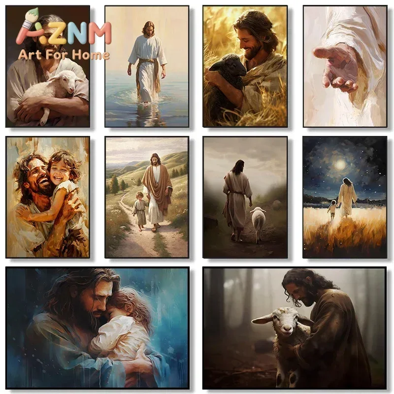 Jesus Christ Walking on Water Hand of God Jesus Portrait Classic Retro Poster Canvas Paintings Wall Art Pictures Home Decor