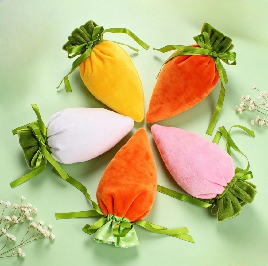 Easter Halloween Carrot Gift Portable Bag Drawstring Pouch Kids Candy Treat Bag For Party Holiday Decorations Favor Goodie Bags