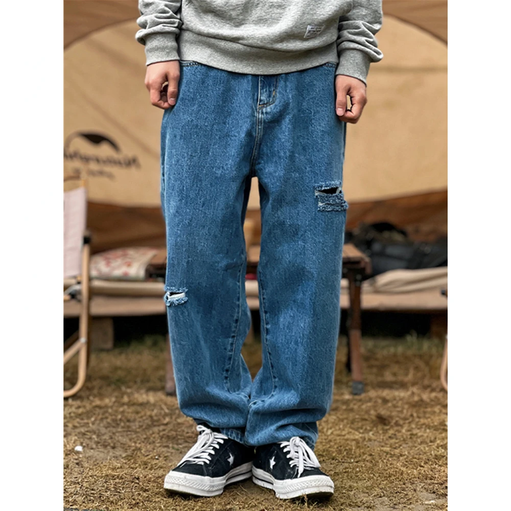 

Japanese Streetwear Loose Ripped Straight Jeans Men Clothing Retro High Quality Casual Denim Cargo Pants Harajuku Trousers