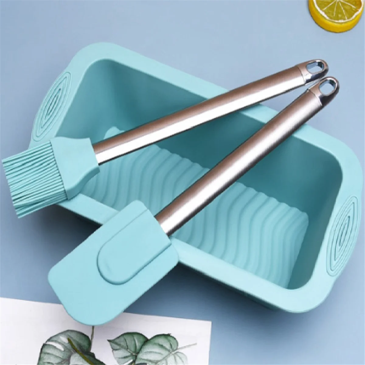 Silicone Bread Loaf Pan Cake Mold Baking 3-Pcs Set Mold Stainless Steel Spatula Oil Brush Non-Stick Bread Pans