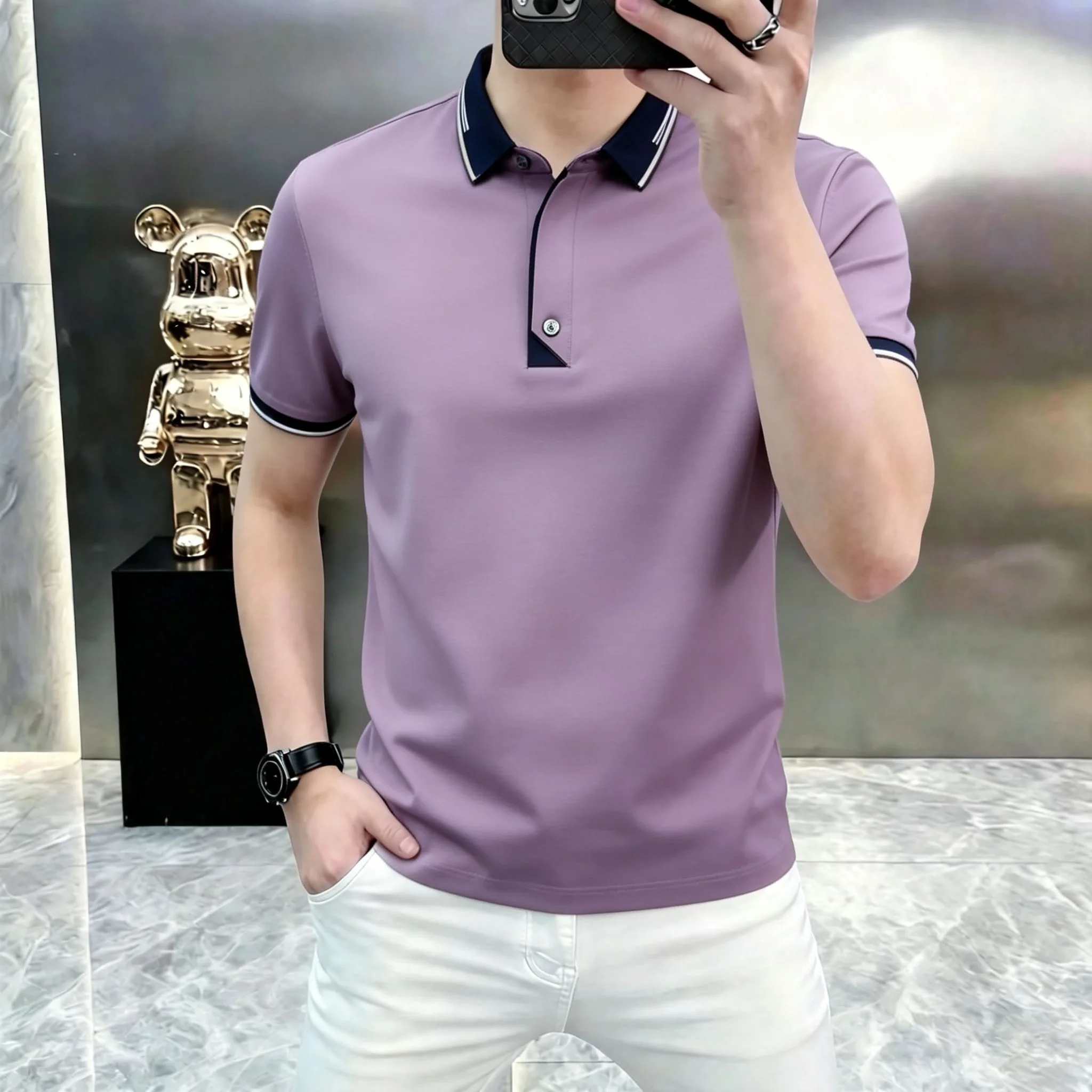 

2026 Summer New Style Men's Polo Shirt with Printed Collar and Short Sleeve T-Shirt - Fashionable and Versatile Top