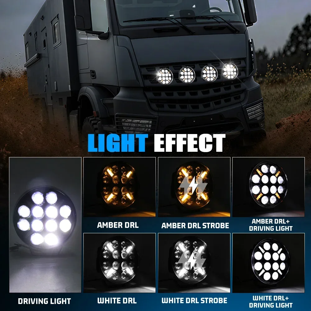 HAOLIDE 9inch Dual Color Led Work Light 6000k 3500k DRL Strobe Flashing Driving Light for off-road use Truck SUV Wrangler IP68