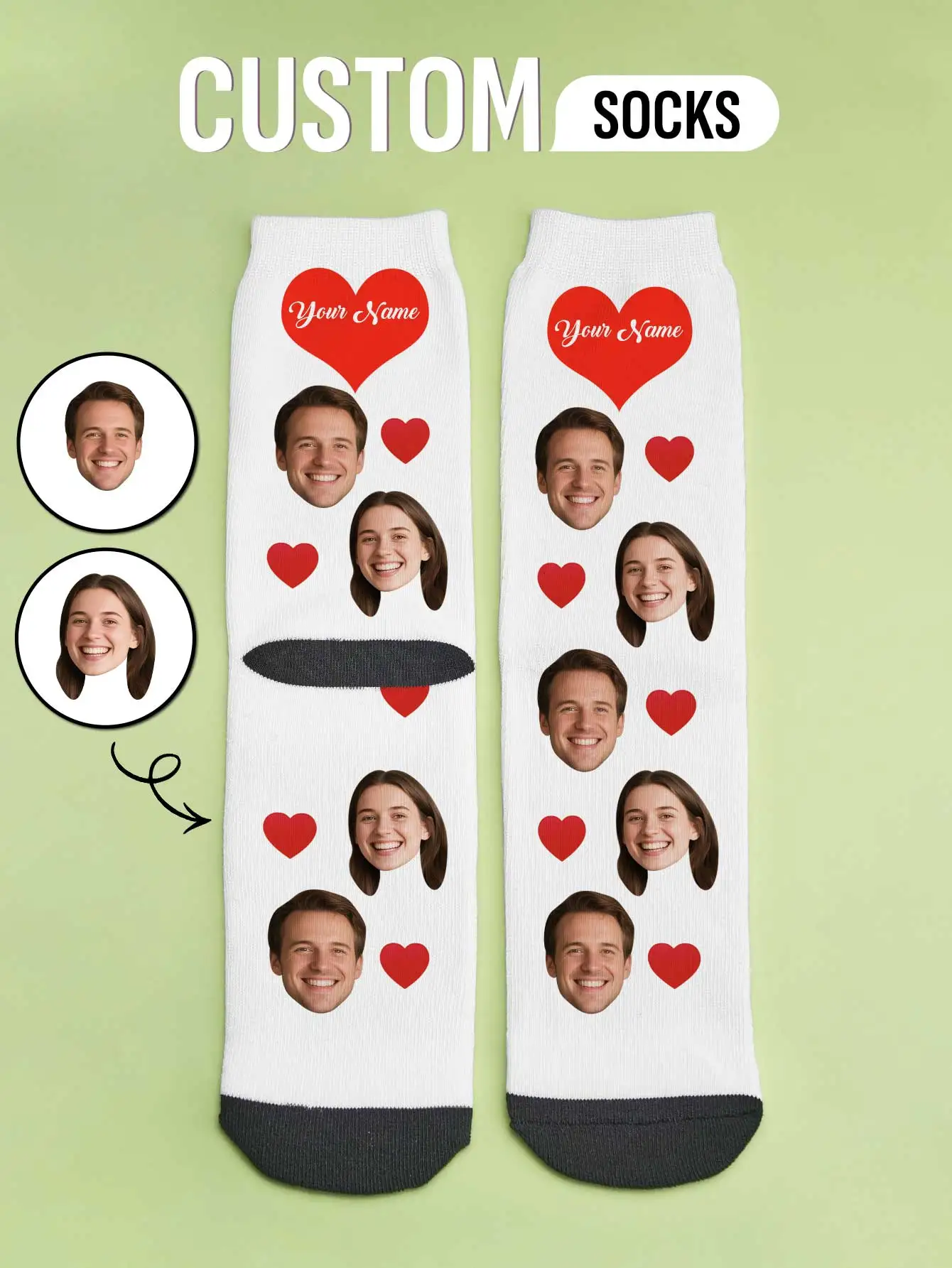 جوارب وجه مخصصة، جوارب صور مخصصة، جوارب مضحكة قابلة للتخصيص مع صورتك، مقاسين متوفر، هدية فريدة للزوجين