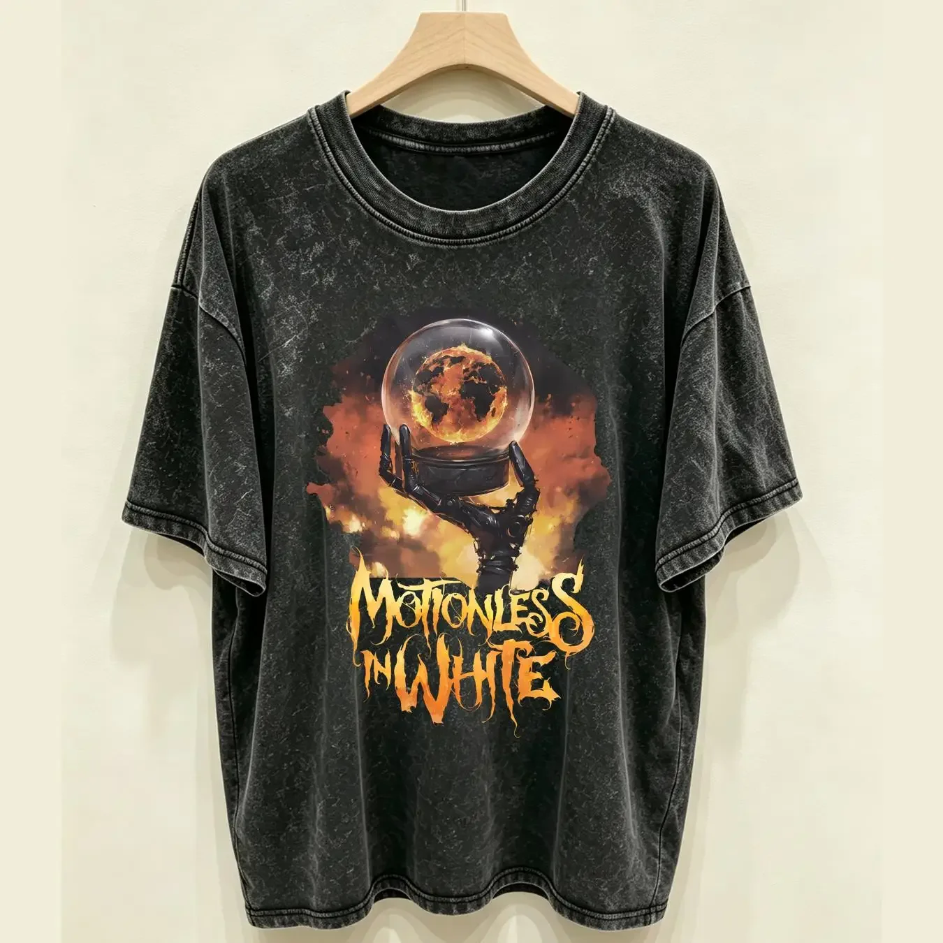 washed T Shirt Motionless In White Scoring The End Of World 2023 YA369 vintage Washed fashion Casual Stylish Breathable