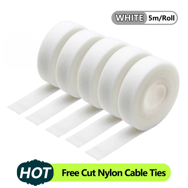 5m/roll White 10/15/20/25mm Cable Organizer USB Cable Winder Management nylon Free Cut Ties Mouse earphone Hoop Tape Protector