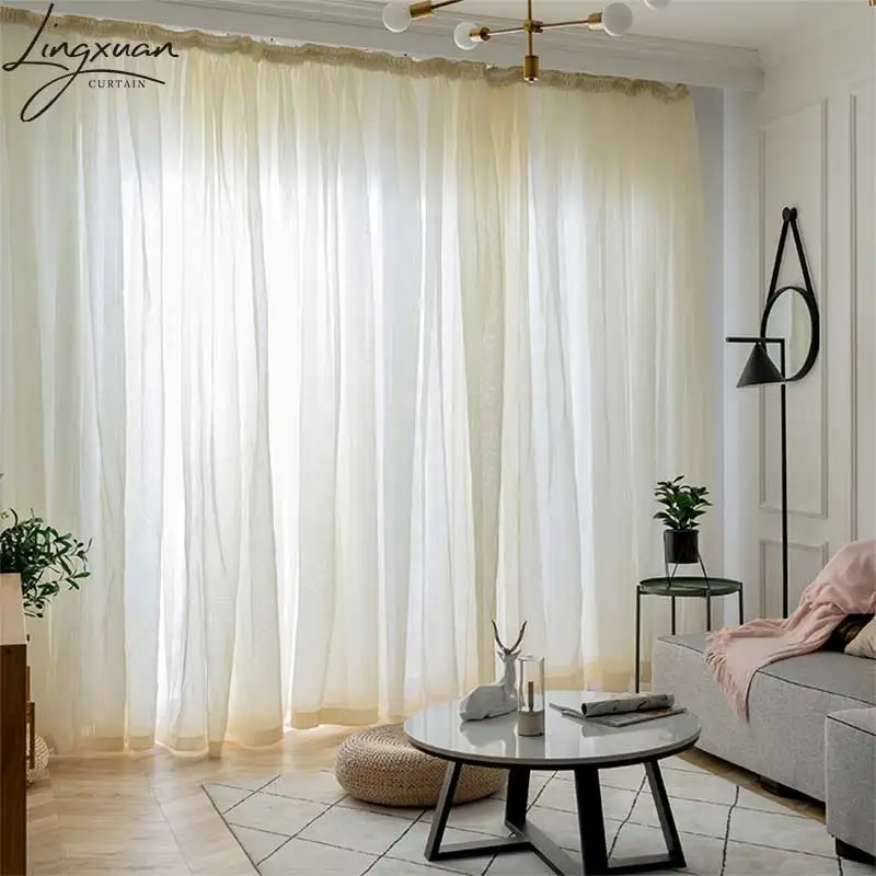 Modern Sheer Curtains For Living Room Bedroom Window Solid Color Linen Tulle Curtain Wedding Curtain Home Voile Party Drape Door