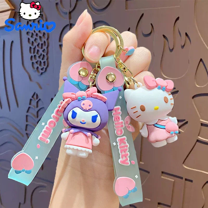 Sanrio Hello Kitty Kuromi Keychain Kawaii My Melody Pompom Purin Pendant Keyring Anime Children Toys Keychains Car Keyring Gifts