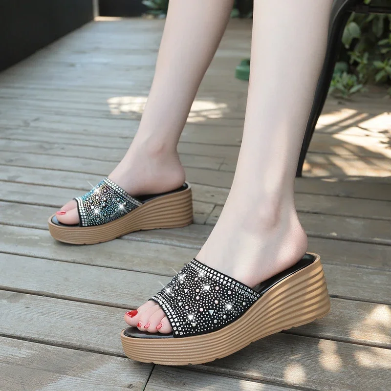 Summer Wedge Slippers Platform High Heels Women Slipper Ladies Outside Shoes Basic Clog Wedge Slides Flip Flop Sandals