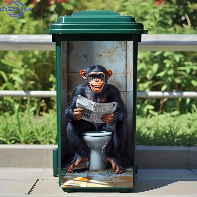 of Monkey Pattern Trash Can Sticker for Reading Newspapers in the Toilet 14.57 * 32.28 inches Cute Monkey Sitting on the Toile