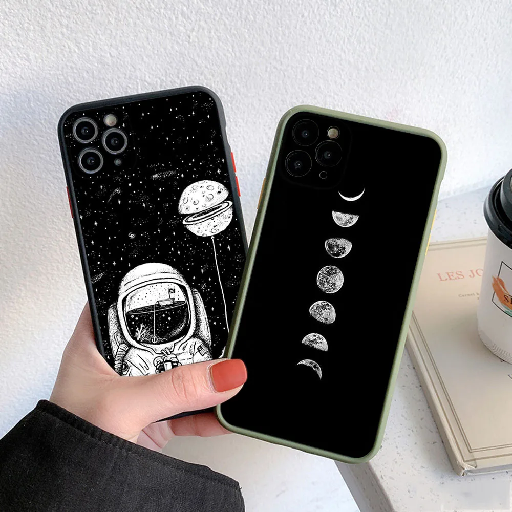 Skin Feel Blue Meteor Shower Astronaut Moon Translucent Phone Case For iPhone 15 Pro Max 13 12 11 14 7 8 Plus SE X XR XS Cover 